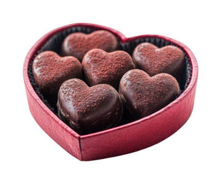 Heart-shaped chocolate box valentine's day gift sweet treats love. Isolated on transparent background, png.
