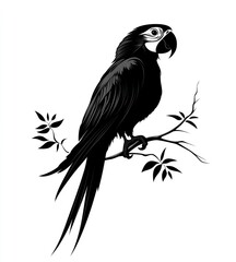 Fototapeta premium Silhouette of a black parrot perched on a branch.