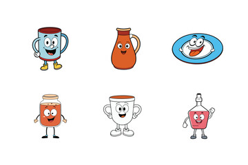 Obraz premium Vector illustration of Mug ,Jug ,Plate, Jar, Cup ,Bottle.