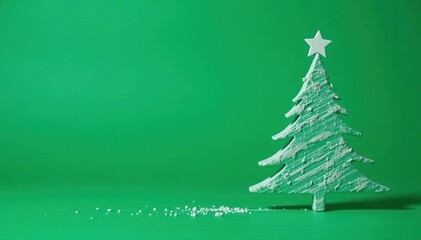 White crayon doodle of a small Christmas tree on a green background,  simple,  green