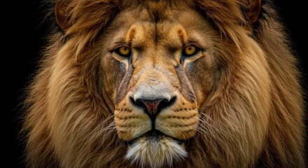 Fototapeta premium Majestic Lion Portrait: Intense Amber Gaze