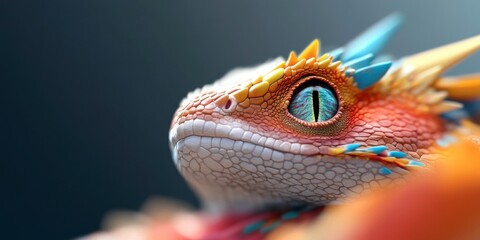 Colorful Fantasy Creature With Intricate Scales and Vibrant Eye Captures Attention in Stunning Close-Up