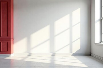 White and red toned studio background wall decoration with shadows from window,  background,  wall decoration