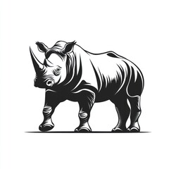Obraz premium Monochrome rhino illustration, African savanna background, wildlife design