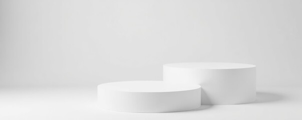 White background showcasing two cylindrical podiums for product presentation, ideal for mockup designs or advertising displays,  white background,  display