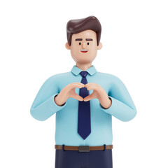 Man forming heart shape with hands, symbolizing love or appreciation. 3D rendering, conceptual image. Isolated on white background.