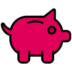 Piggy Bank Outline Flat Icon, Solid Color Outline Flat Icon Symbol