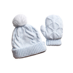 Cozy baby hat and mittens set product photography soft textiles close-up display