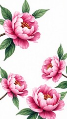 Watercolor pink peony poster illustration with large beautiful flowers for wedding engagement design,  peony,  wedding