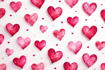 Watercolor seamless valentine heart pattern background with pink and red hearts,  design,  pattern