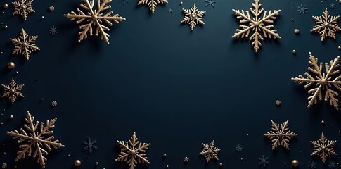 Winter holiday pattern featuring elegant black snowflakes on a dark background,  weather,  snowflakes