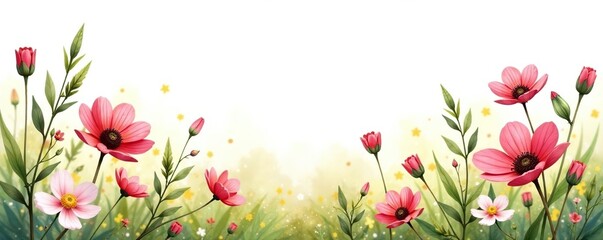 Watercolor summer wild field flowers clip art set,  poppy,  meadow