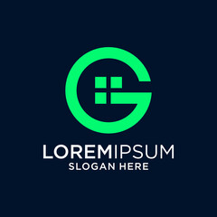 Green Teal Geometric Letter G Logo Design on Dark Background