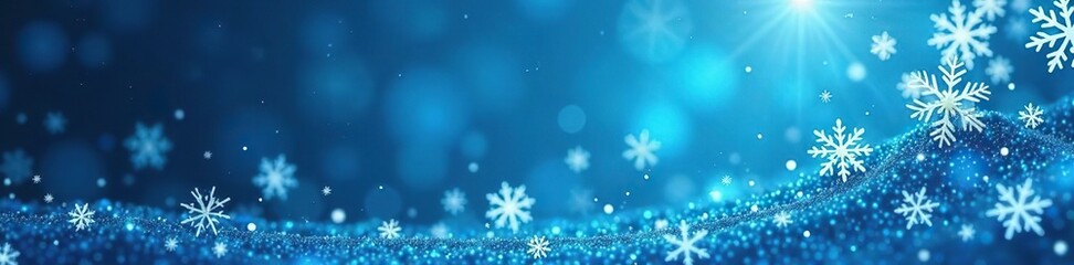 White snowflakes scattered on a blue background creating a festive and abstract Christmas scene,  ornamental,  snow