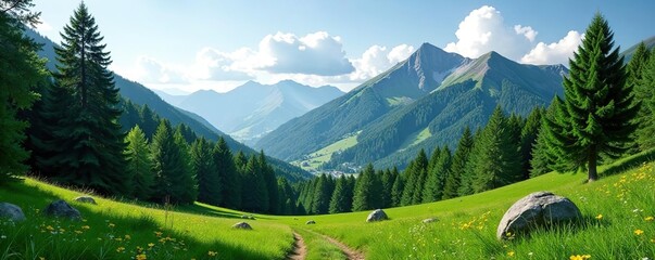 Woodland with Taunus mountains and lush green forest landscapes in the background,  environment, woodland