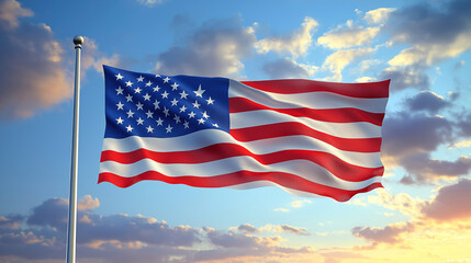 Obraz premium American flag waving against a vibrant sunset sky