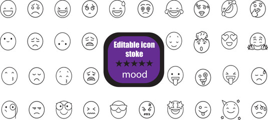 Mood Stroke icon collections. Containing happy, sad, excited, calm, angry, tired and stressed icons