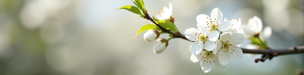 White tree blossoms blooming on branches with tiny delicate white flowers, signifying the arrival of spring,  garden,  flowers
