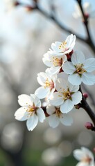 White tree blossoms in full bloom during the spring season, displaying delicate petals in a pristine white color,  nature,  fresh