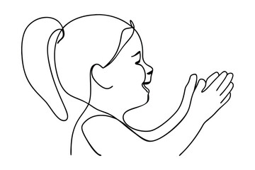 Girl Reaching Out One Line Art Style Minimalist Design Child Open Arms Hopeful Expression Continuous Line Drawing