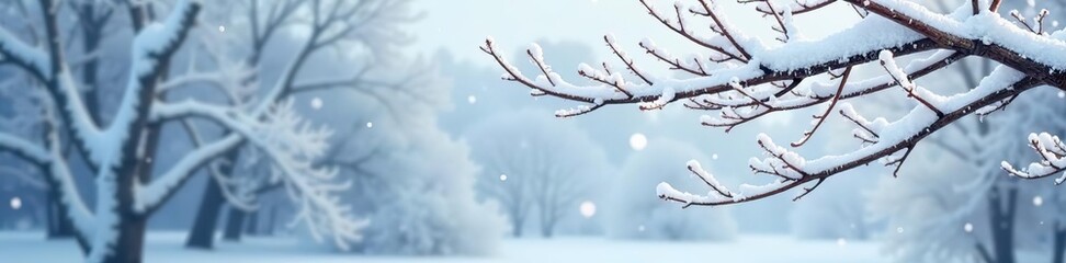 Winter texture with freshly fallen snow covering tree branches and creating a soft, white blanket,  weather,  environment