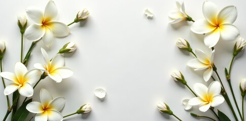 White flowers in full bloom scattered on a textured paper background,  delicate,  nature