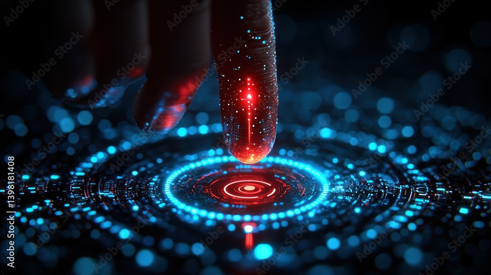 Aufkleber digital fingerprint authentication: futuristic technology interface