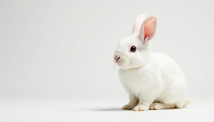 White fluffy bunny sitting on a clean white background, white,  pet