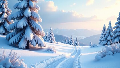 Winter wonderland with a blanket of fresh snow covering the landscape, creating a serene and peaceful atmosphere,  wintery, winter