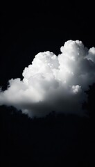 White fluffy cloud against a dark black background, creating a striking contrast,  white,  atmospheric
