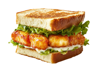 Crispy chicken sandwich recipe kitchen food isolated on transparent background, png