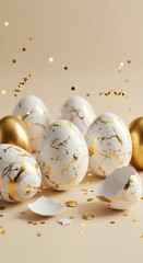  Golden and White Decorated Easter Eggs with Confetti