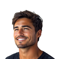 Fototapeta premium Smiling man portrait bright happiness and confidence. Isolated on transparent background, png.