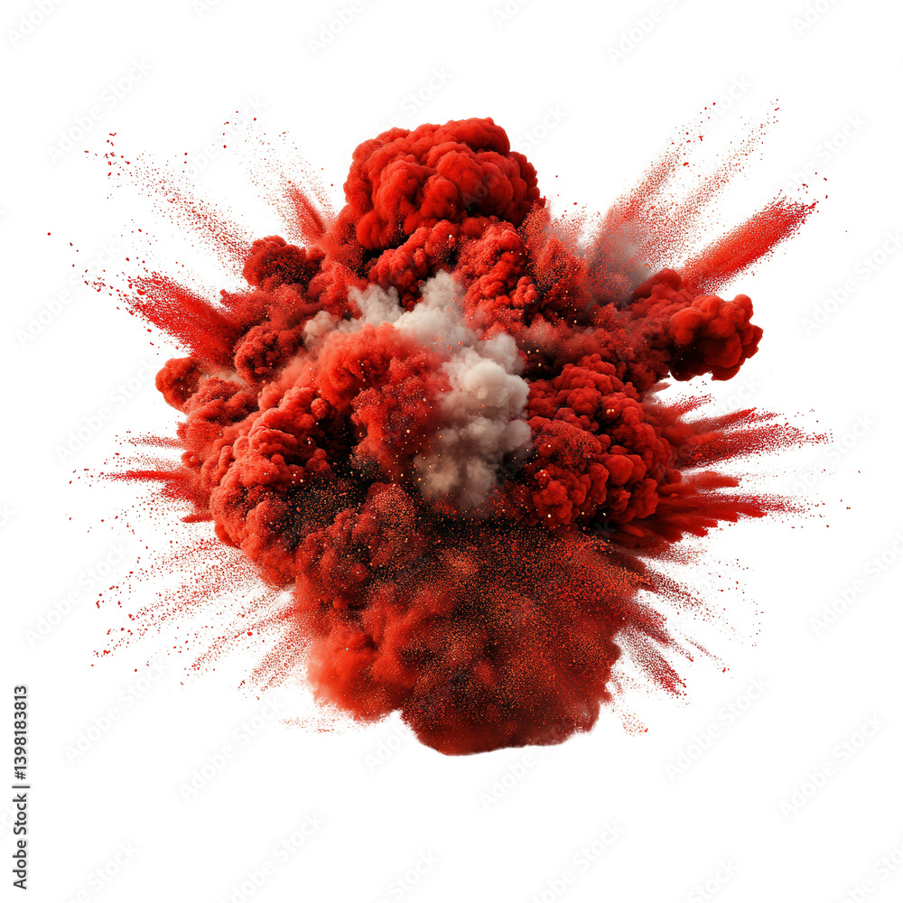 Poster dramatic red explosion of smoke billowing into the air creating a stunning and vibrant visual effect