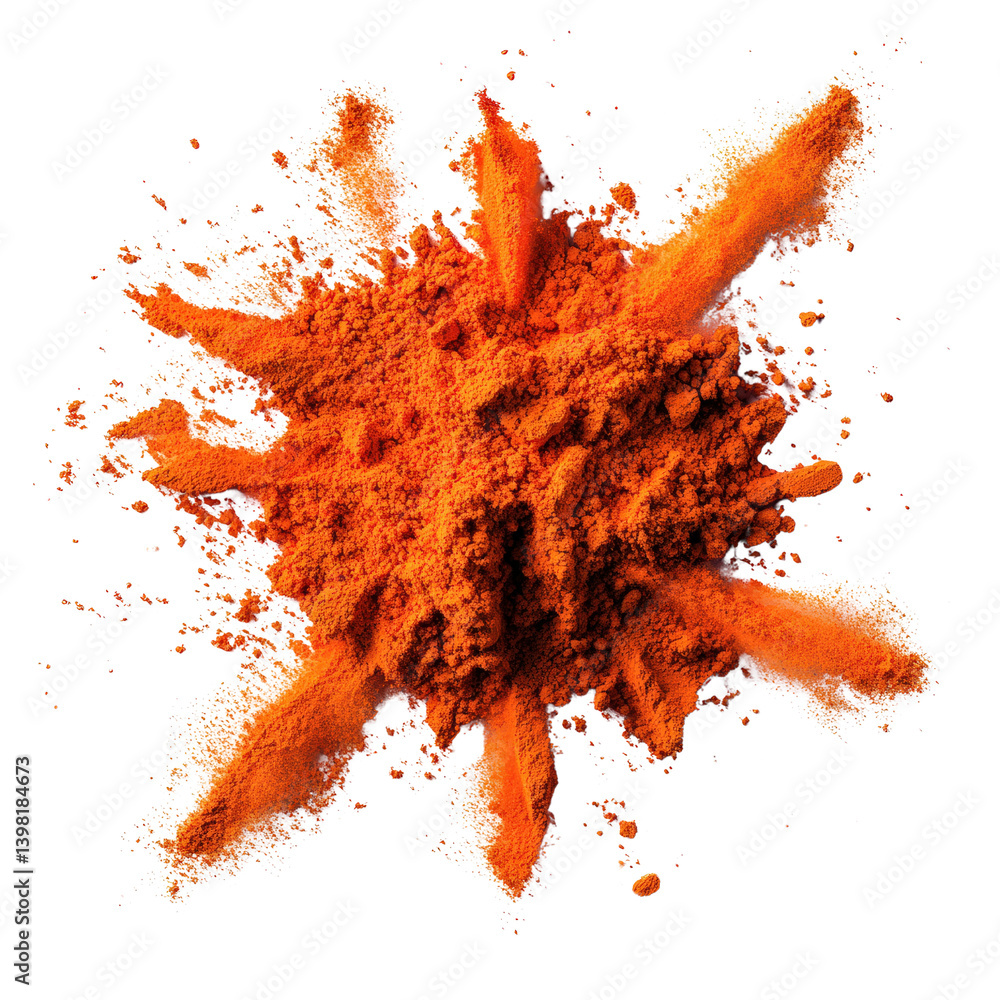 Poster vibrant pile of orange powder spreading across a surface creating a bold and eye-catching visual wit
