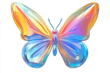 Butterfly fluid holographic iridescent 3D render icon isolated on white background cutout
