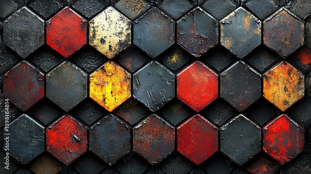 Poster abstract hexagon pattern: industrial rust and metal texture