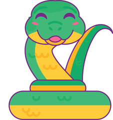 Good natured smiling snake coiled into rings in good mood. Symbol of 2025 Chinese calendar year. Cartoon vector illustration on white background