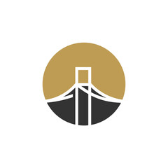 Minimalist Gold Sun and Black Mountain Bridge Icon