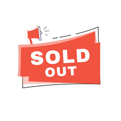 Sold out banner announce label flat design graphic element. marketing sign white background on vector template.