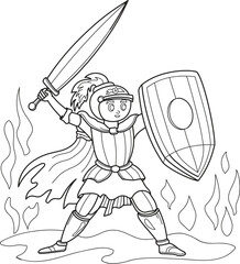 knight with sword cartoon style, vector outline drawing