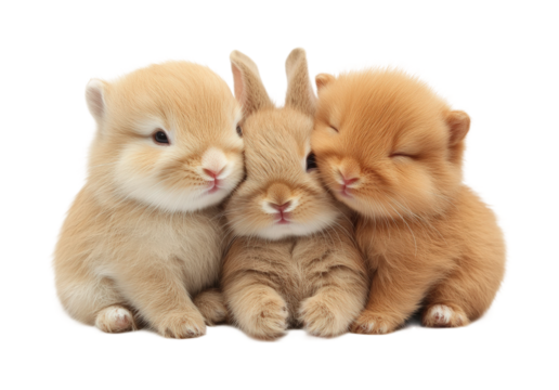Playful baby bunnies cuddling together shoot cute animal soft lighting. Isolated on transparent background, png.