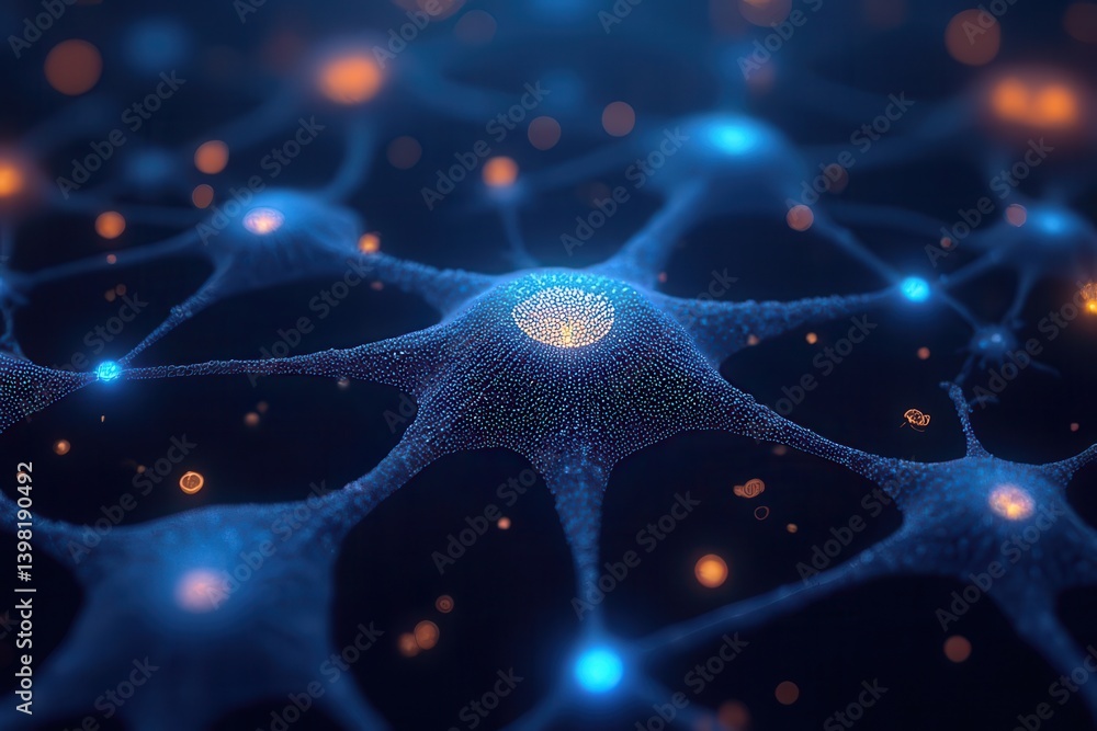 Poster blockchain neural networks glowing tokens and synaptic connections