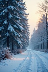 Obraz premium Cinematic snowy scene, softly falling snowflakes, winter background , snowy, snowflakes, photography