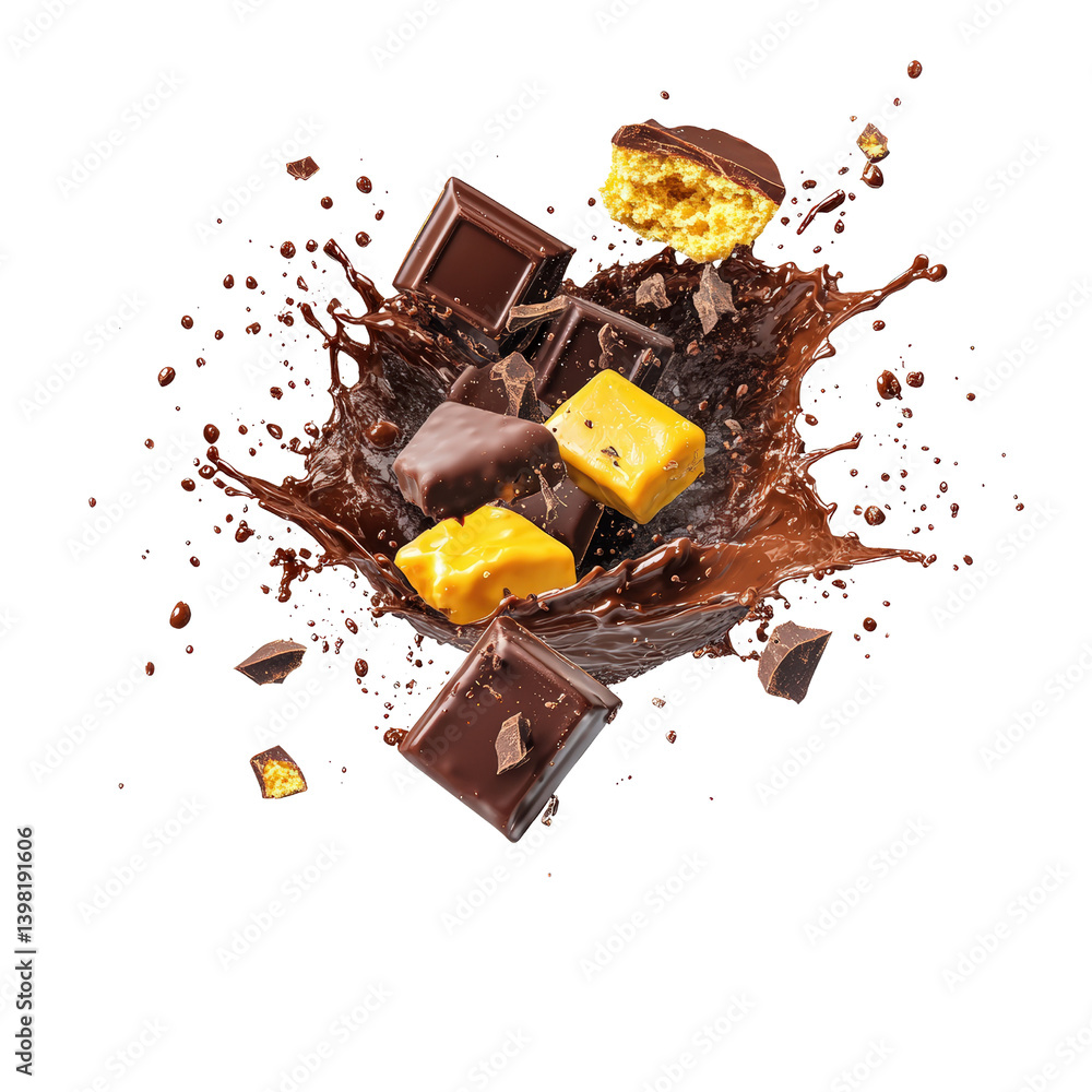 Aufkleber delicious dark chocolate and various pieces of chocolate arranged neatly creating an appealing culin