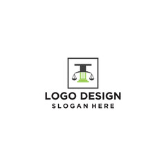 Modern Law Firm Logo Design: Green Scales and Pillar Icon in a Square