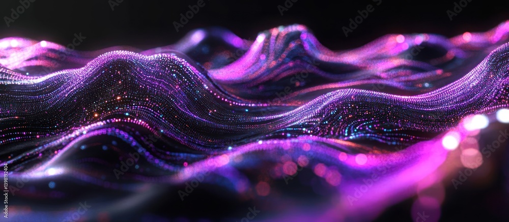 Poster abstract purple and pink digital waves: a mesmerizing 3d render of flowing data streams, vibrant col