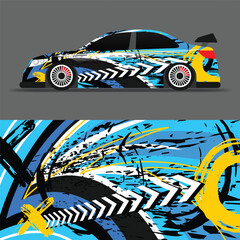 Car livery graphic vector. Abstract graphic design of racing vinyl sticker for racing car