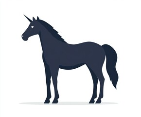Fototapeta premium Black unicorn profile, fantasy animal illustration, white background, children's book
