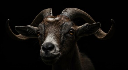 Expressive Goat Portrait with Curled Horns